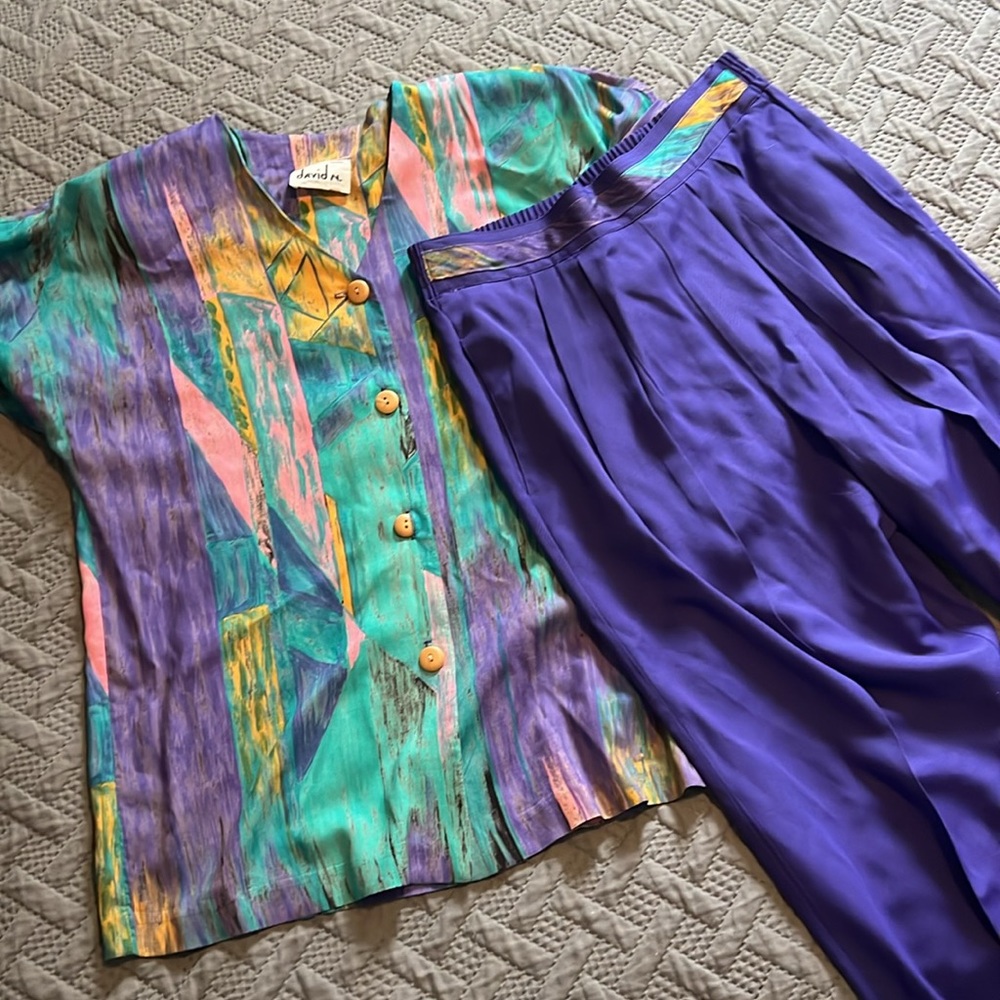 David N. : 💜 1980’s Vintage Purple Blouse / Slacks Set - M